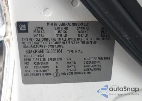 2011 Buick Enclave 1Xl из США, поврежденный, VIN 5GAKRBED0BJ335764